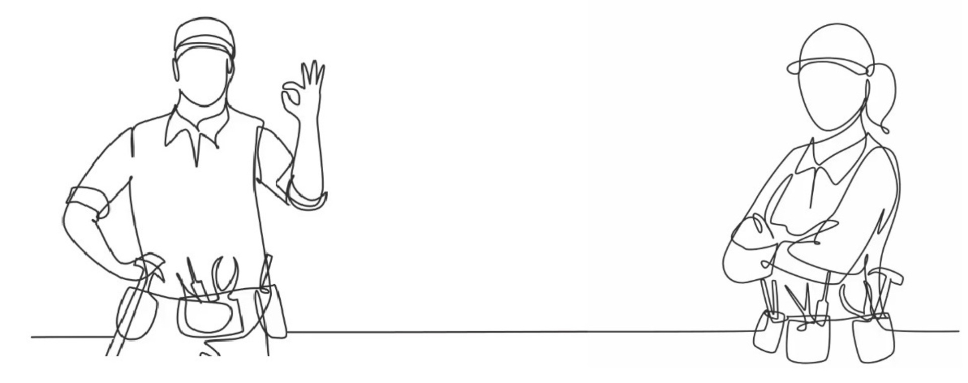 Zwartwit illustratie van klusjesman- en klusjesvrouw