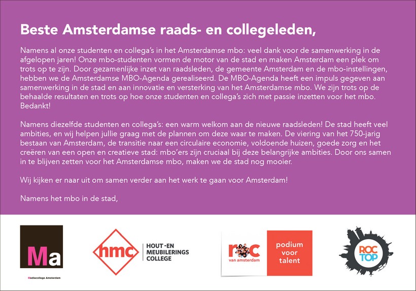 Amsterdamse raads- en collegeleden, bedankt