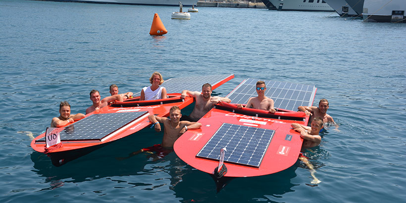 Studenten strijden met solar boats tijdens wedstrijden in Nederland en Monaco